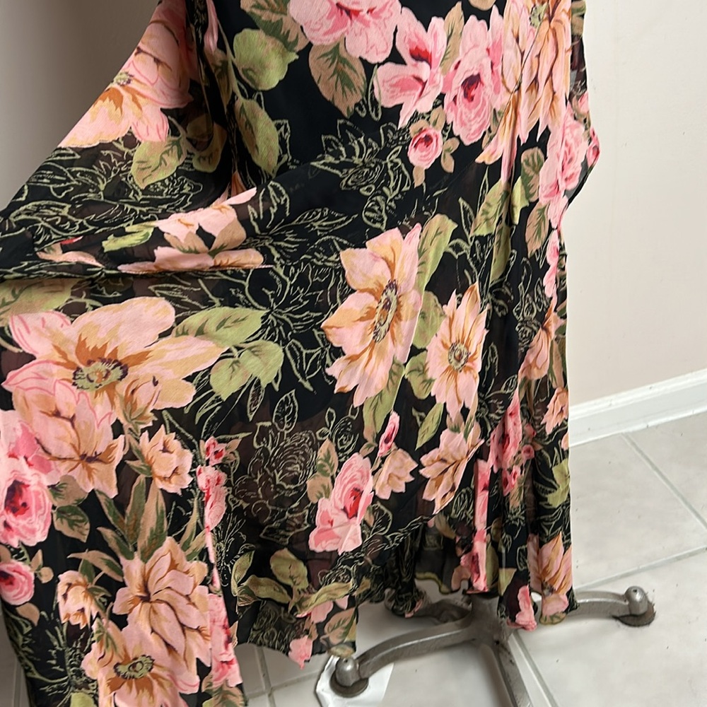 Vintage Eva Blue Chiffon Floral Layered Skirt Maxi Black Pink Dress size 12 - Picture 8 of 17
